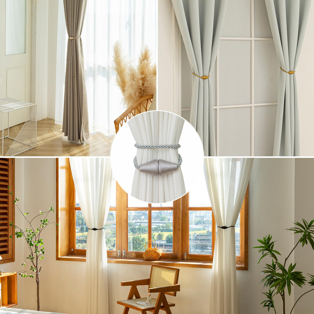 Magnetic Curtain Tiebacks 4 Pack Outdoor Rope Curtain Tie Backs Decorative Window Treatment Holdbacks Decorative