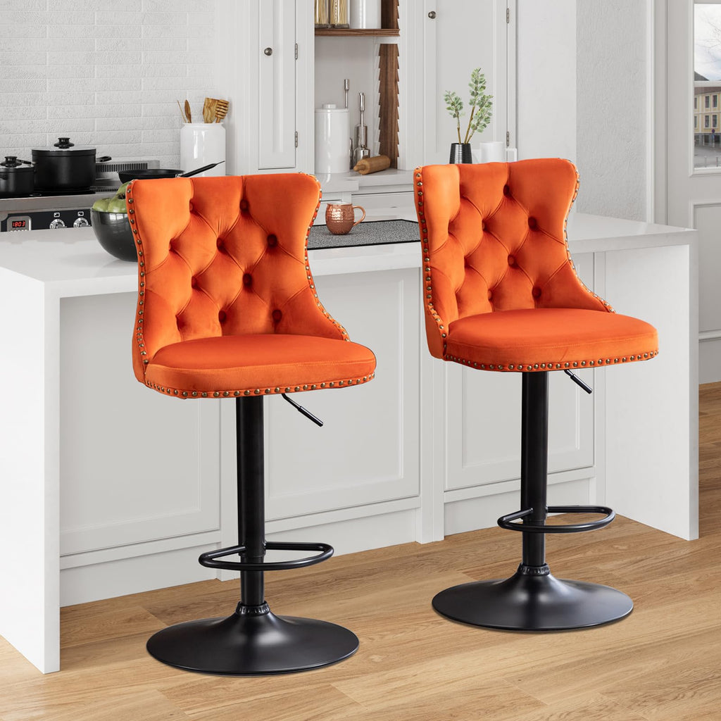 Swivel Bar Stools Set of 4, Adjustable Barstools with Back Velvet Tufted Counter Stools Modern Upholstered Bar Chairs