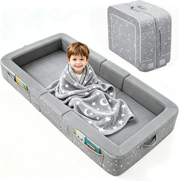 Portable Toddler Travel Bed No Assembly, Foldable Kids Toddler Floor Bed