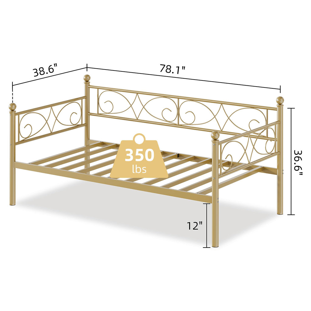 Twin Size Daybed Frame, Metal Sofa Day Bed Frame, Gold