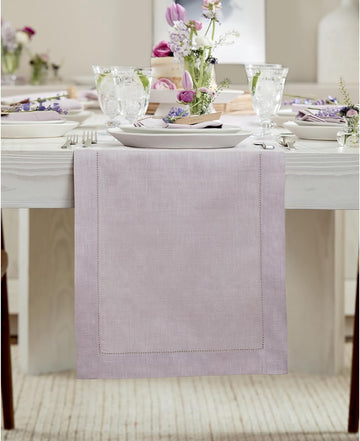100% Linen Table Runner Lilac, Classic Hemstitch 14 x 108 in | Table Runners for 8-10 seater dining tables and
