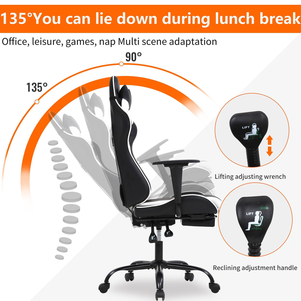 Gaming Chair, High Back PU Leather Gaming Chairs Computer Chair with Headrest & Lumbar Support, Height Adjustable