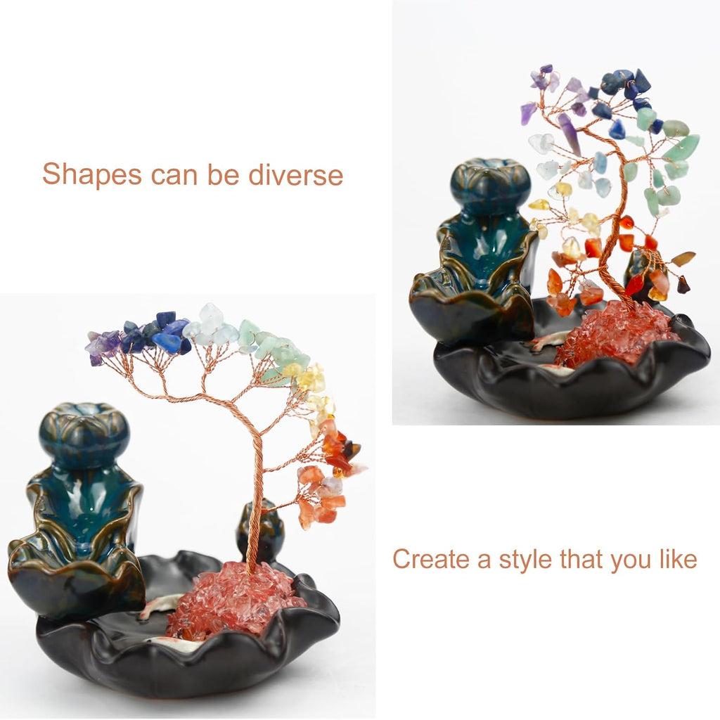 Chakras Backflow Incense Burner, Crystal Tree Incense Waterfall Fountain, Cone Incense Holde, Living Room Shelf