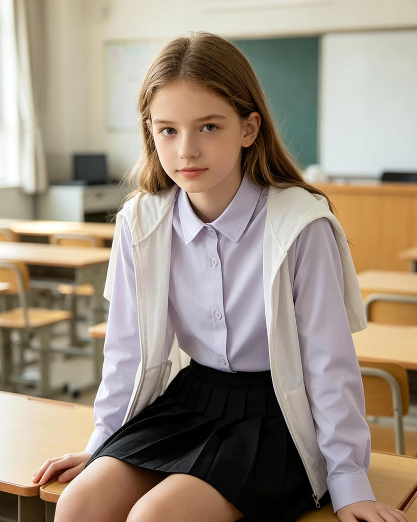 Girls Shirts Button Down Long Sleeve Girl School Uniform Blouse