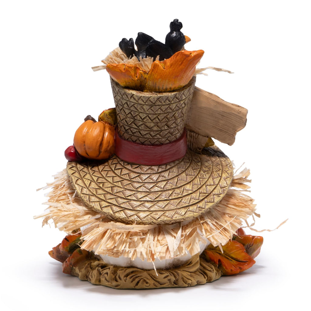 Thanksgiving Pumpkin Decorations, Resin Fall Autumn Figurine with Straw Hat, Birds, Acorns & Sunflowers, Give Thanks