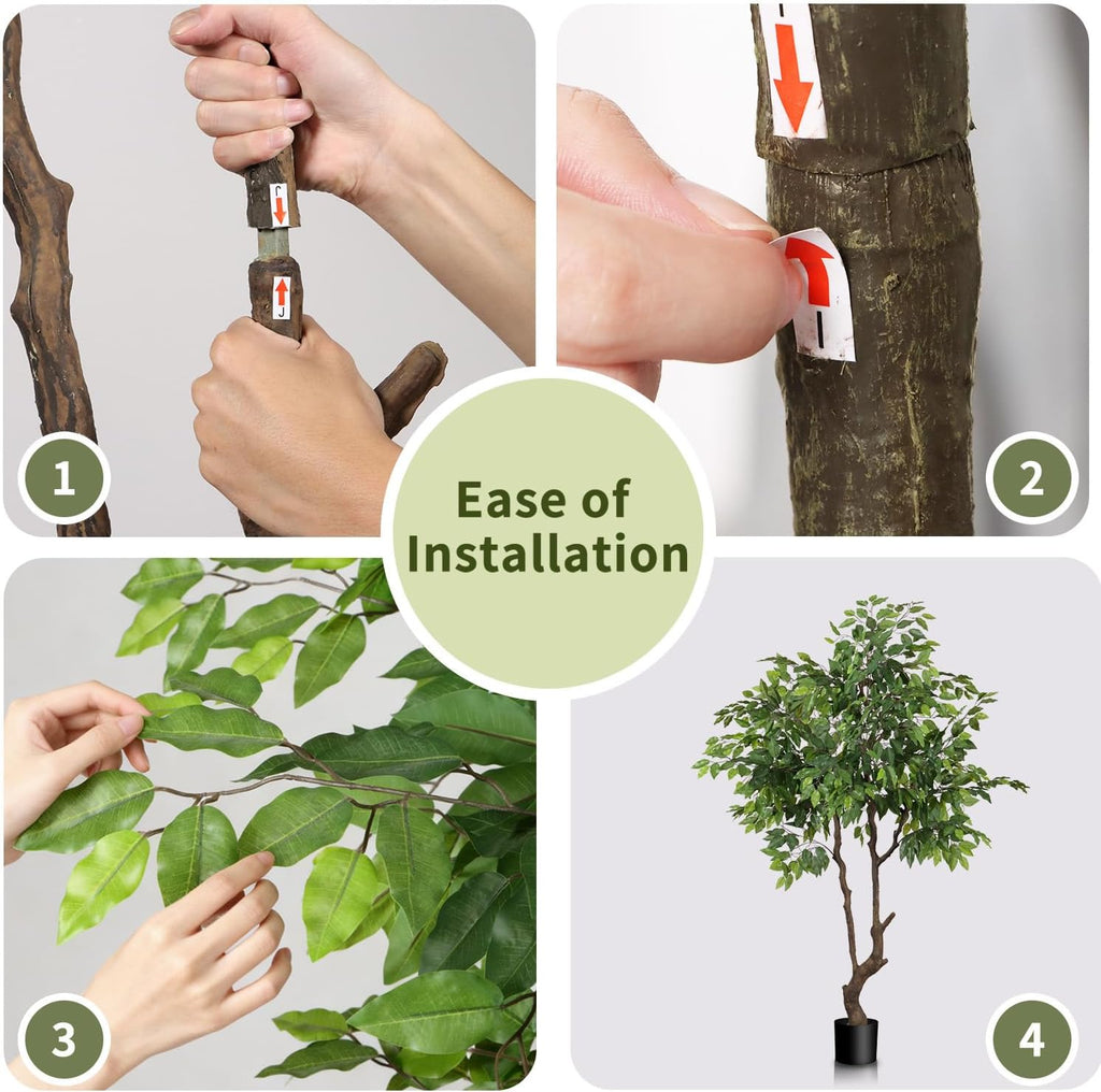 Artificial Ficus Tree 6ft(72in) Faux Floor Potted Tree Decor