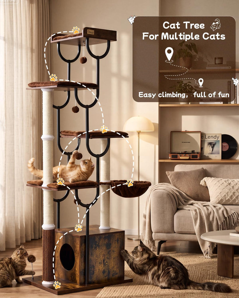 74" Cat Tree, Cat Tower for Indoor Cats, Modern Cat Tree Tower