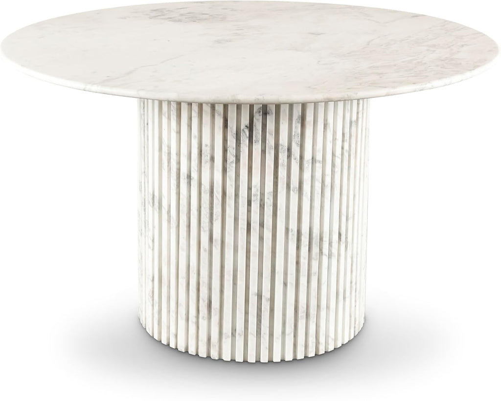 248White-DT48 Genoa Collection Art Deco Dining Table with Handcrafted Genuine Marble, White Marble with Light Grey
