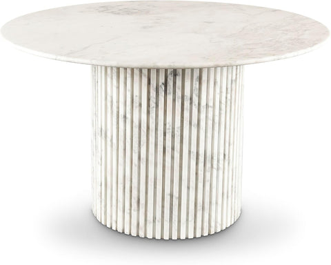 248White-DT48 Genoa Collection Art Deco Dining Table with Handcrafted Genuine Marble, White Marble with Light Grey