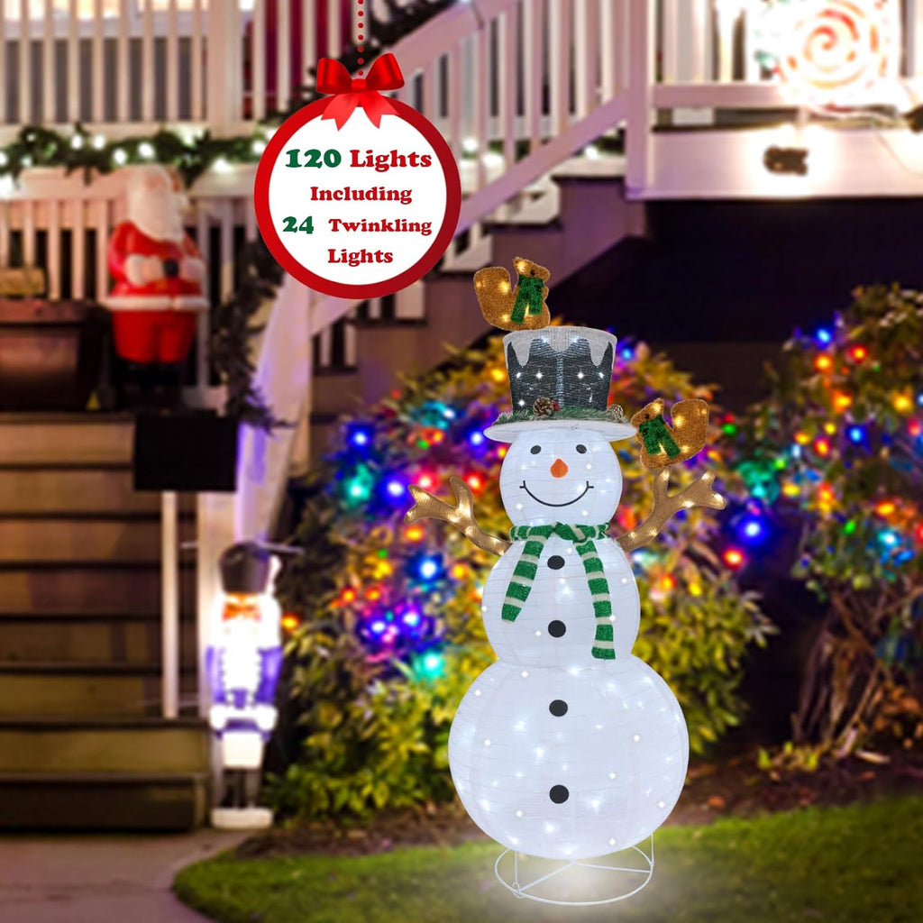 Outdoor Snowman Lighted, Pop-Up Lighted Snowman Outdoor Christmas Decorations Prelit 120 LED Lights Plug