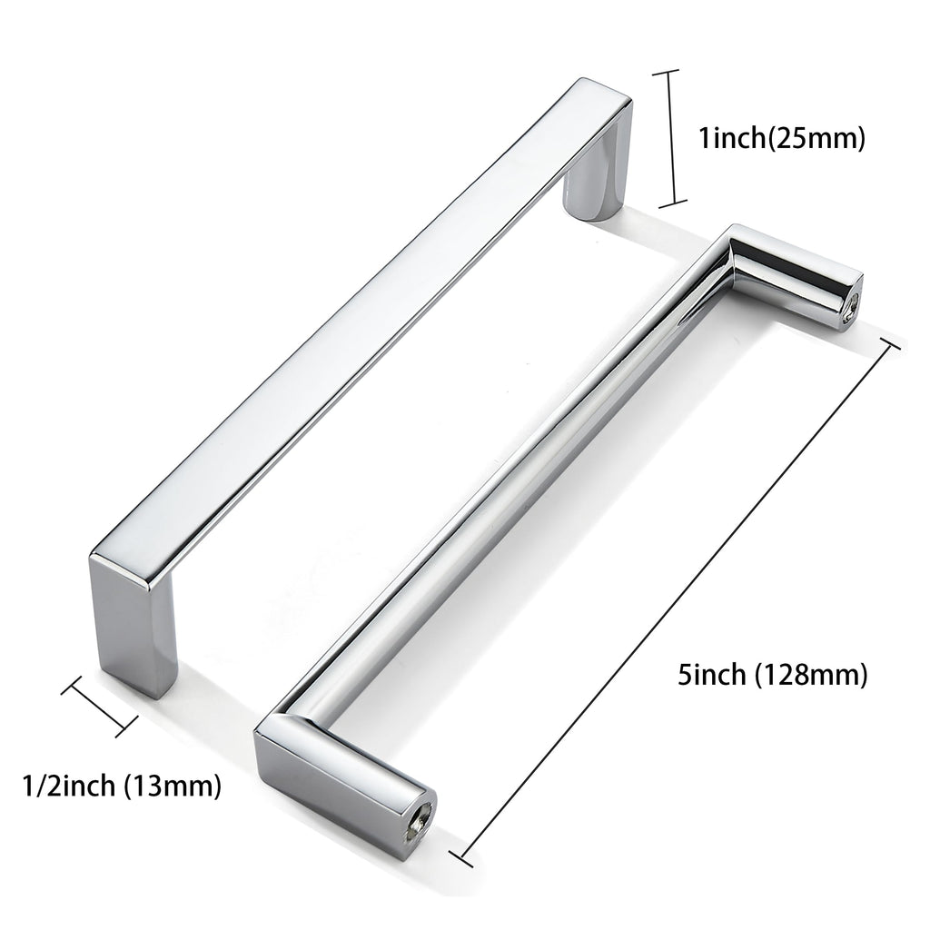 5 Pack 5 Inch(128mm) Polished Chrome Square Cabinet Pulls Kitchen Cabinet Handles Cabinet Hardware Drawer Pulls for