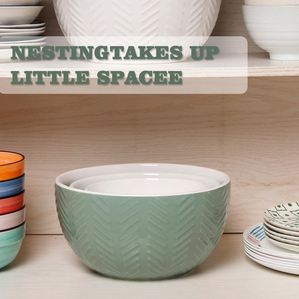 Ceramic Nesting Mixing Bowls, Set of 3 Avocado Green