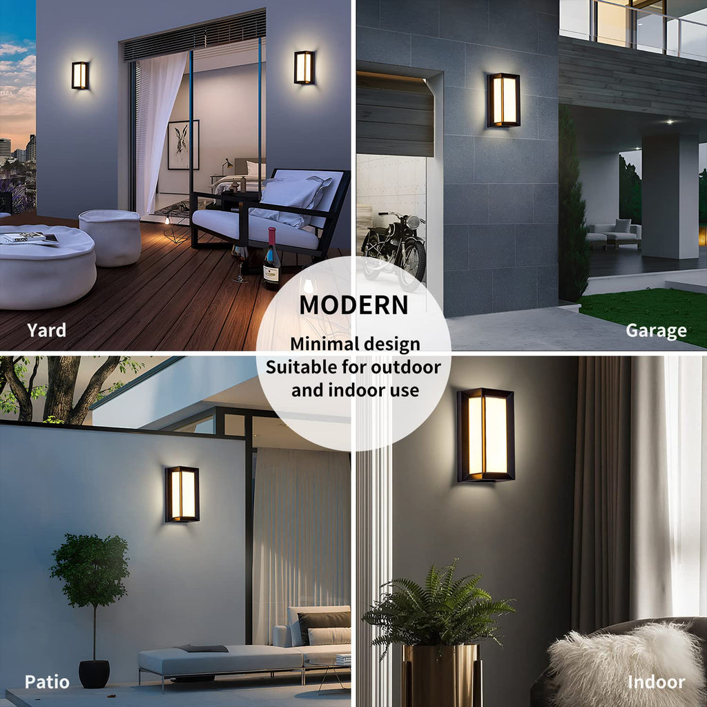 LED 18W Modern Rectangular Outdoor Wall Sconce 3000K Outside Light Patio, Black with Full Border Warm White, IP64