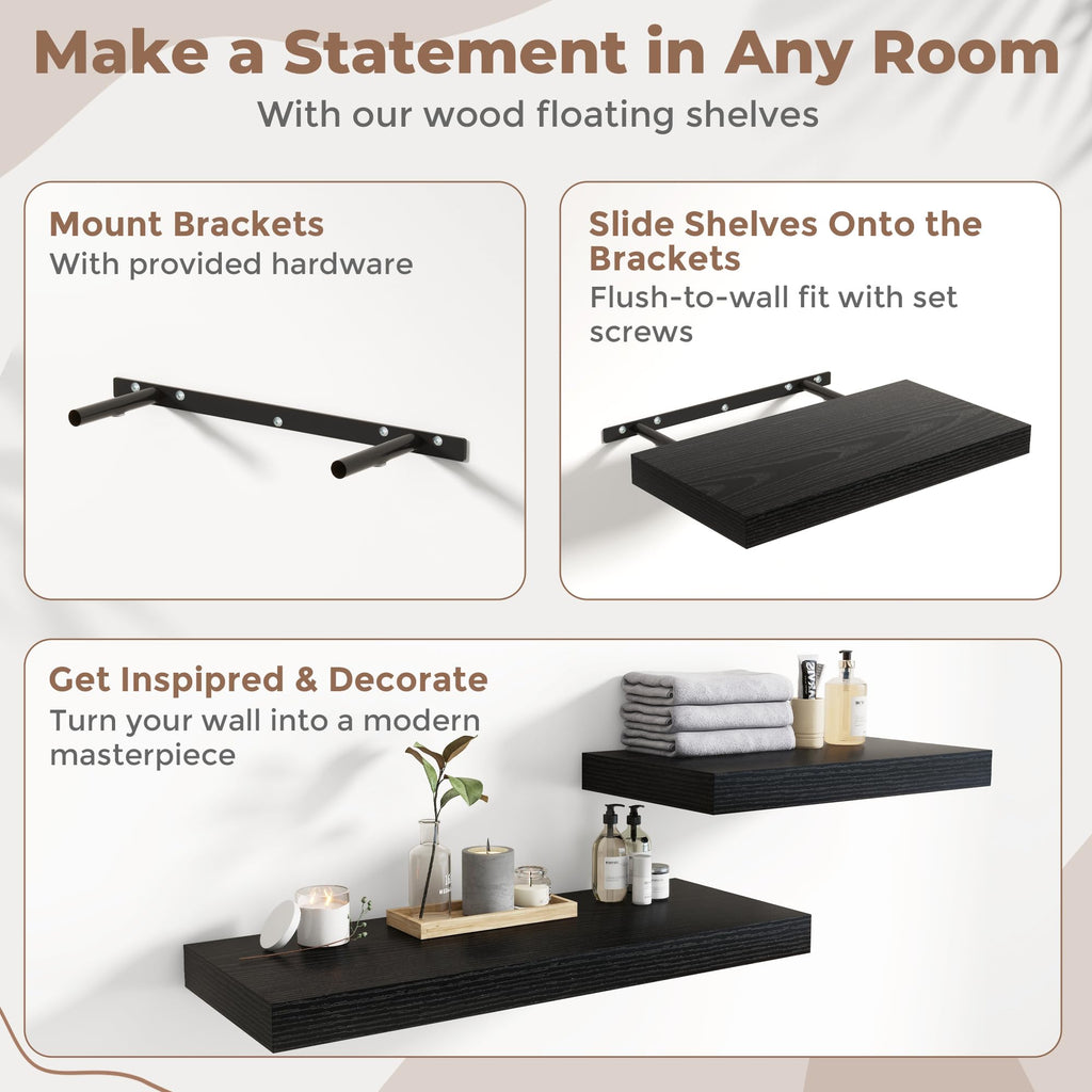 40 Inch Floating Shelves for Wall 2 Pack, 12"D Wood Gra Shelves