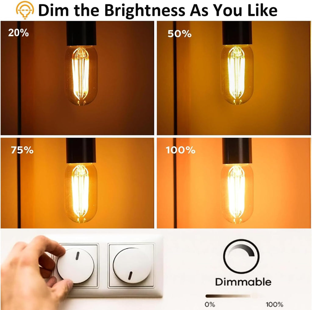 6 Pack T45 LED Edison Bulbs,6W E26,Dimmable,Warm Amber Glass E26