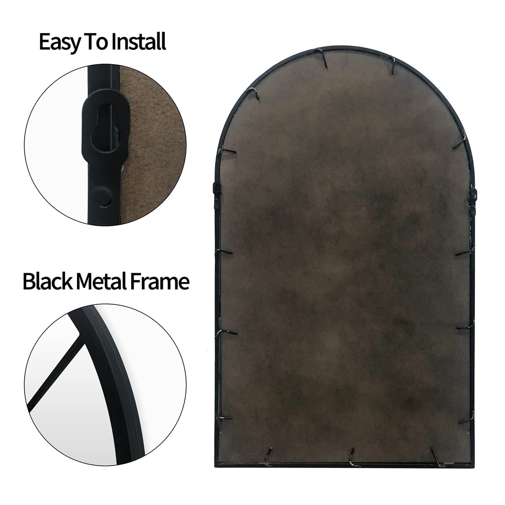 Black Arched Window Mirror, Farmhouse Decorative Wall Mirrors Vanity, Fireplace Mantel, Window Pane Mirror Wall Decor