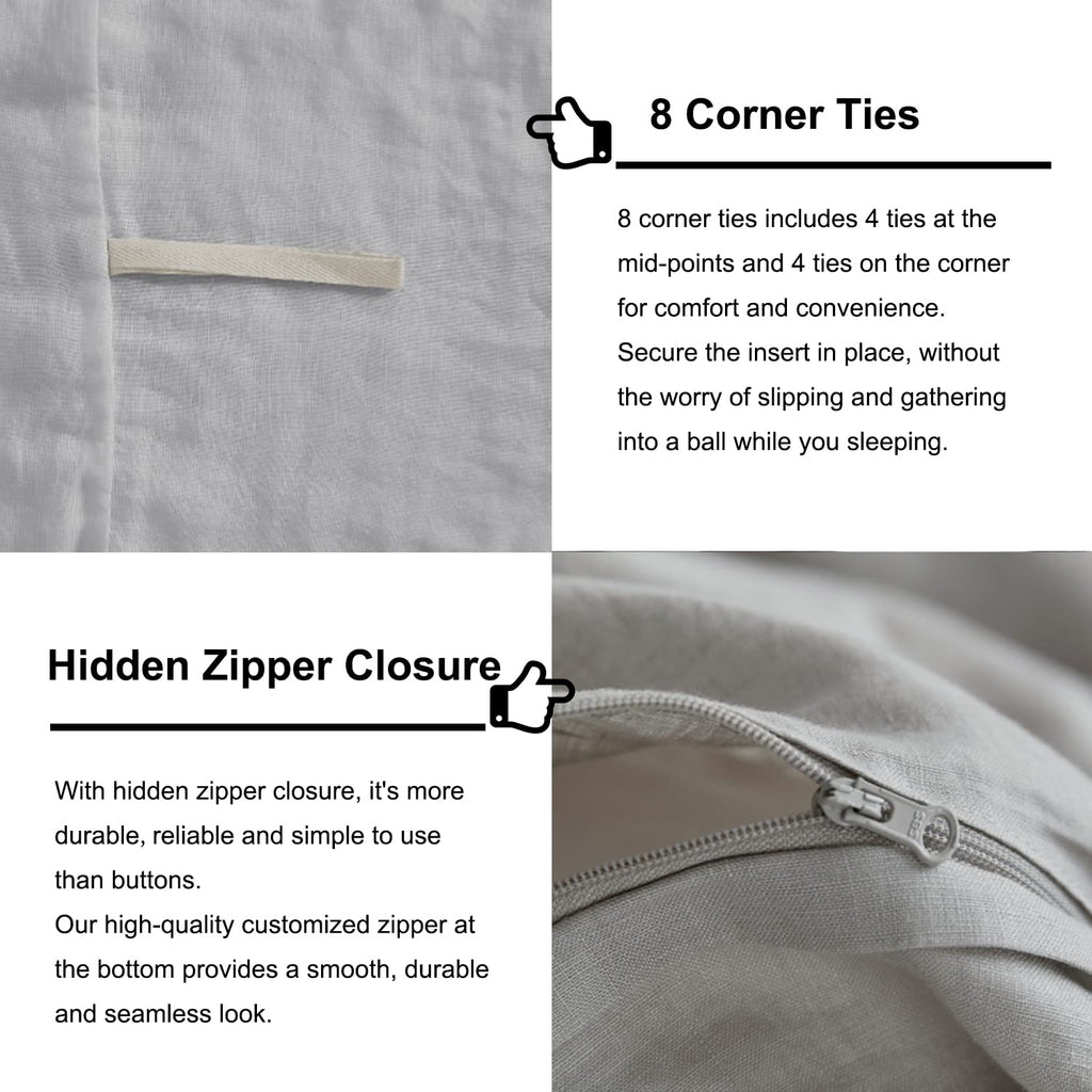 100% Linen Duvet Cover Set, 3 Piece Soft Breathable