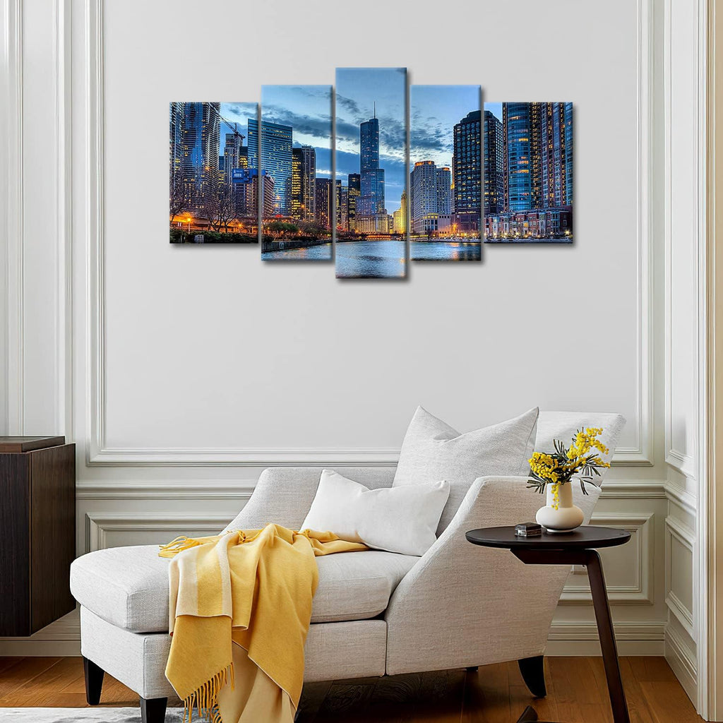 Chicago Wall Art 5 Panel Chicago Skyline Usa Pictures Prints On Canvas City The Picture Decor Oil Modern Decoration
