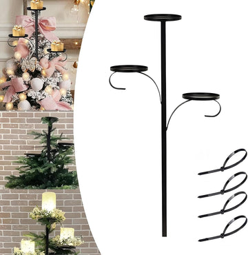 Candelabra Christmas Tree Topper,Black Metal Triple Tree Topper,23.6 Inch Christmas Tree Topper Holder