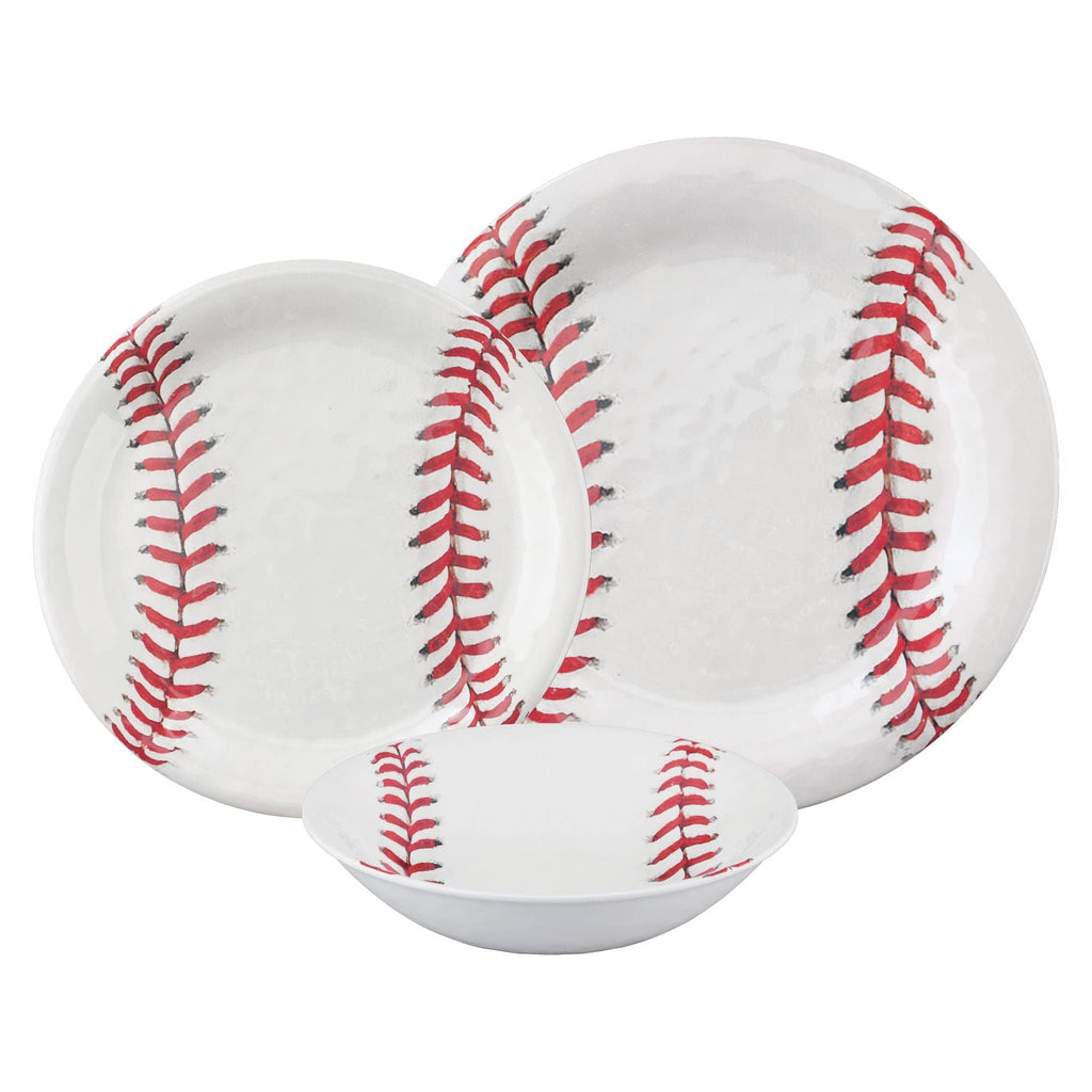12 Piece Baseball Melamine Dinnerware Sets, Outdoor Dishes Set, Plates and Bowls Sets, Service for 4, White