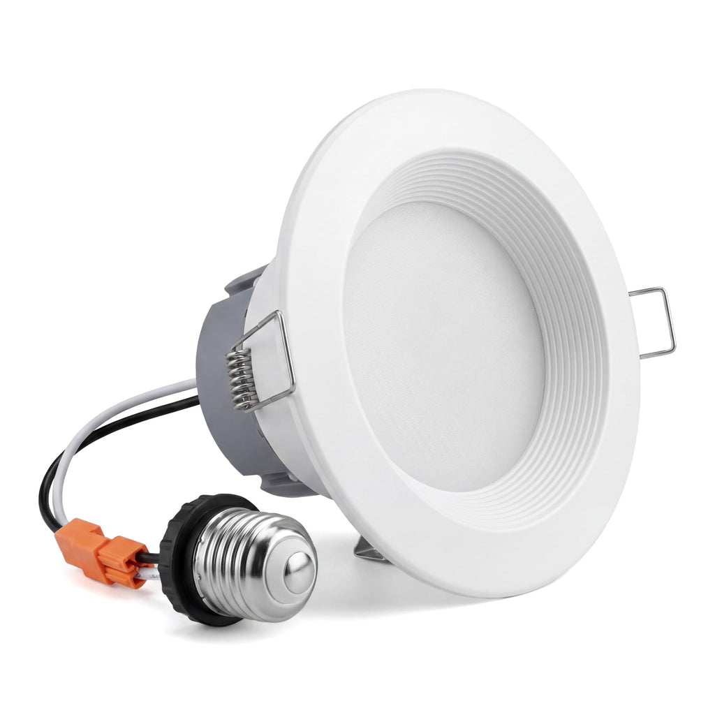 12 Pack 4 Inch Retrofit LED Recessed Lighting with E26 Adaptor, Can Lights with Baffle Trim, Dimmable, Damp Rated, 8W