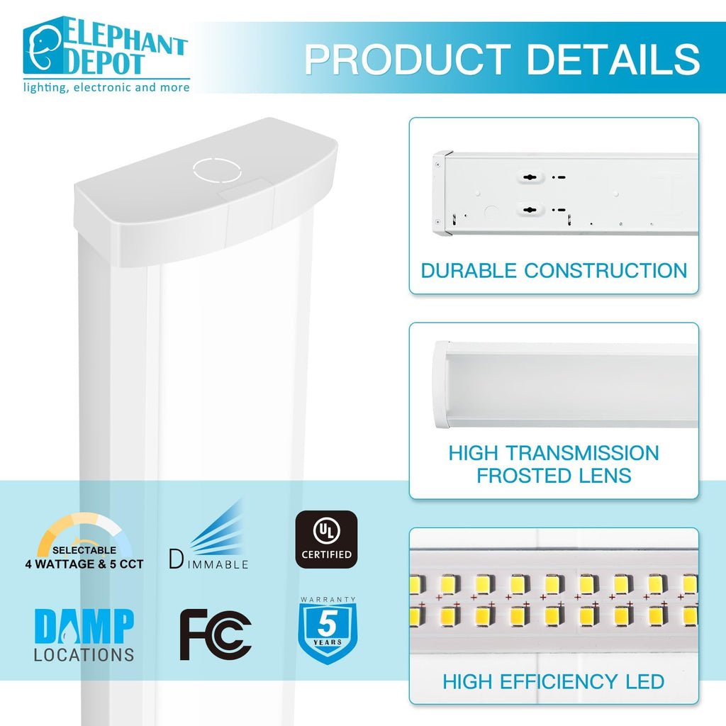 4PK 4FT LED Wraparound Light, 48 Inch Garage Ceiling Lights, 24/31/38/46W - 5CCT