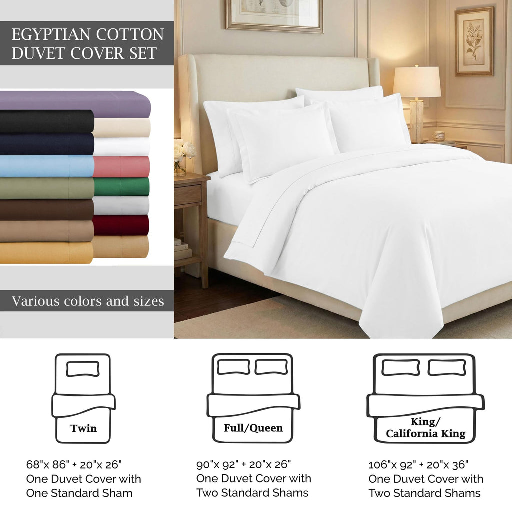 100% Egyptian Cotton 530 Thread Count Solid Duvet Cover Set, 1 Duvet Cover with Button Closure, 2 Pillow Shams