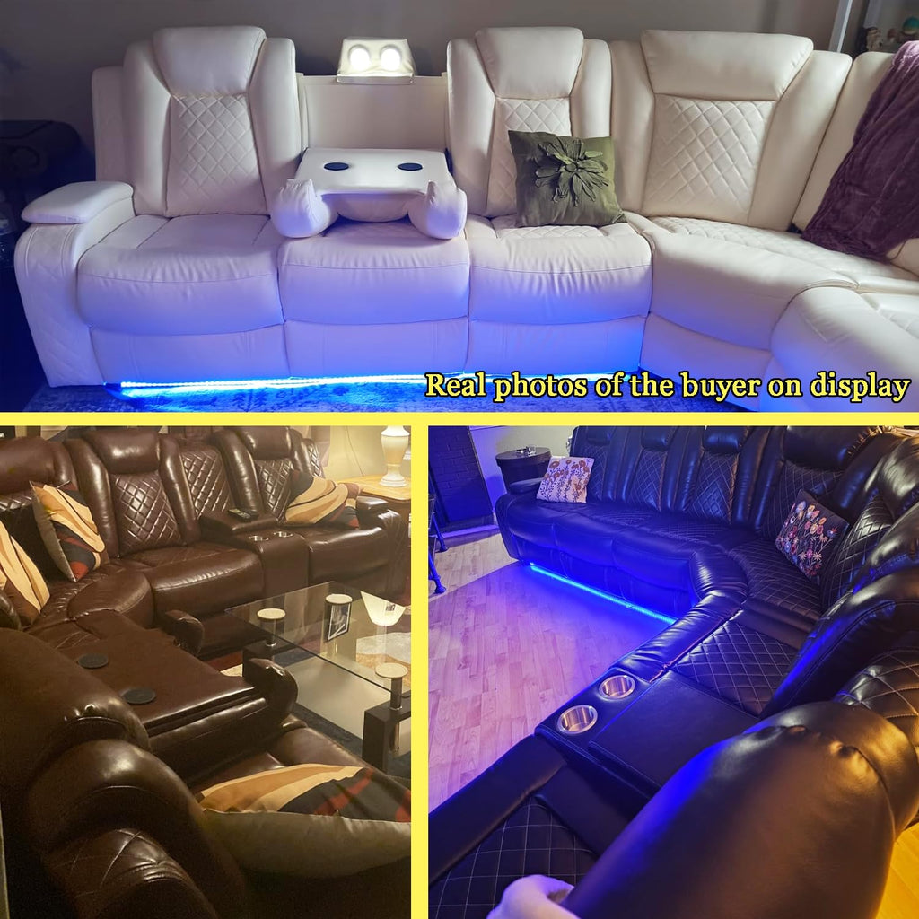Power Recliner Sofa Set Sectional Couches with LED Light, Leather Reclining Corner Sectional Sofa Set with 2