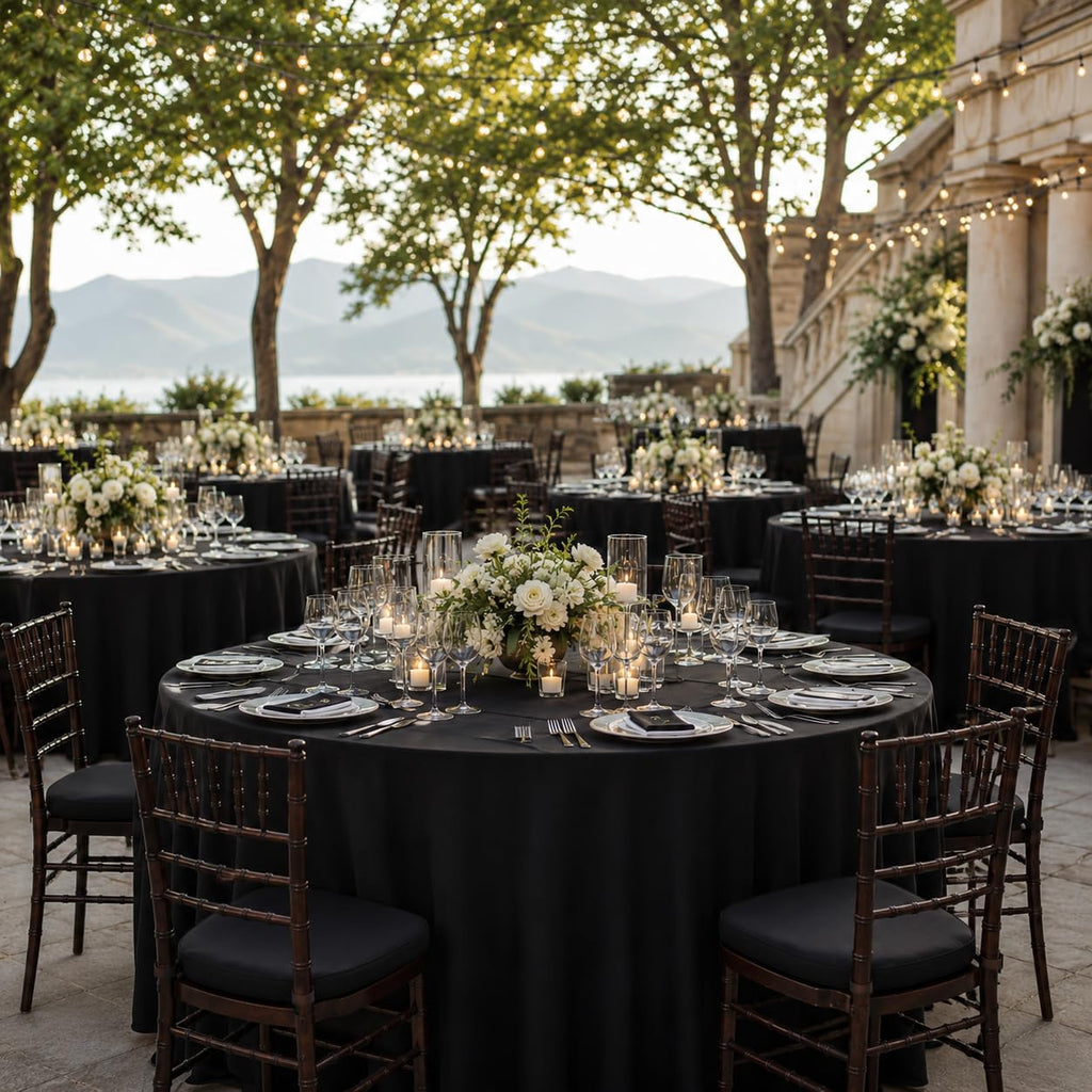 5 Pack 120 Inch Black Tablecloths for Round Tables