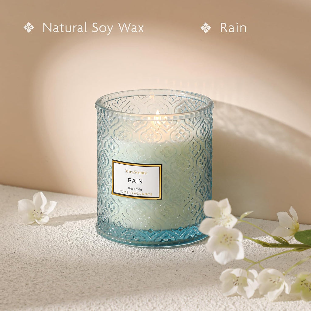Rain Summer Scented Candles, 19oz Aromatherapy Candles Gifts for Women, Blue Luxury Large Decorative Candles - Set of 19