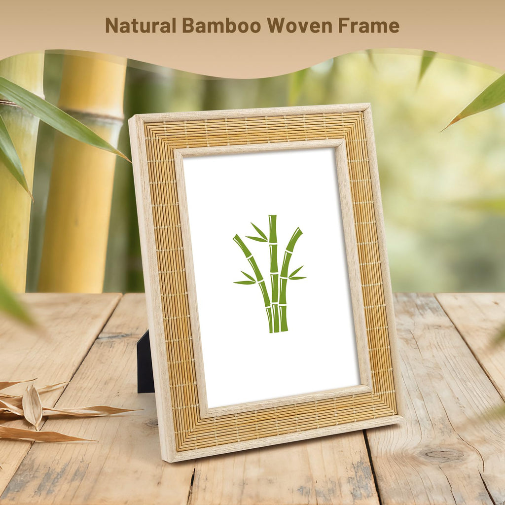 5x7 Bamboo Woven Picture Frame, Boho, Real Glass