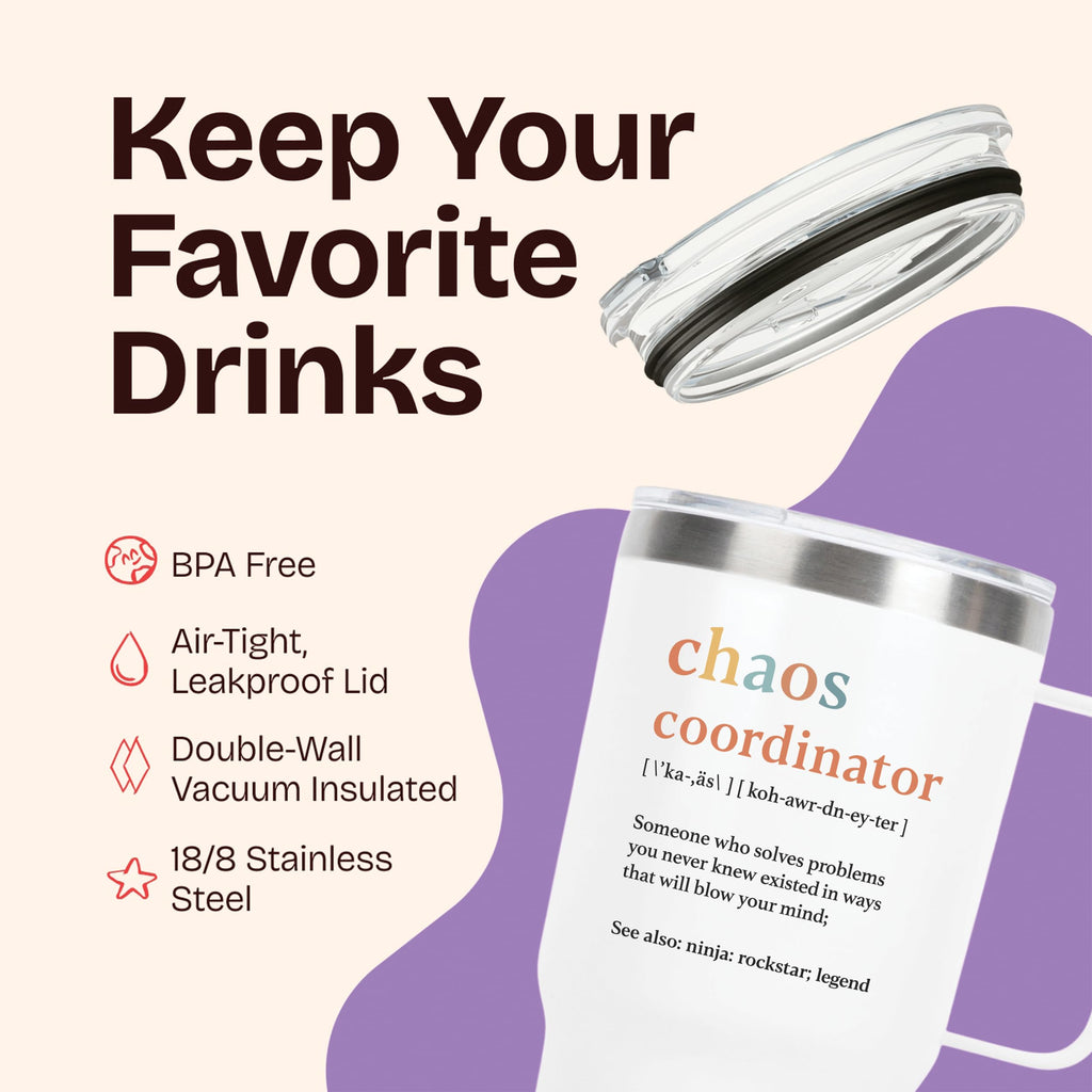 Chaos Coordinator Tumbler Mug Gifts 20 Ounce Administrative Professional Day Gifts Teacher Appreciation Gifs for