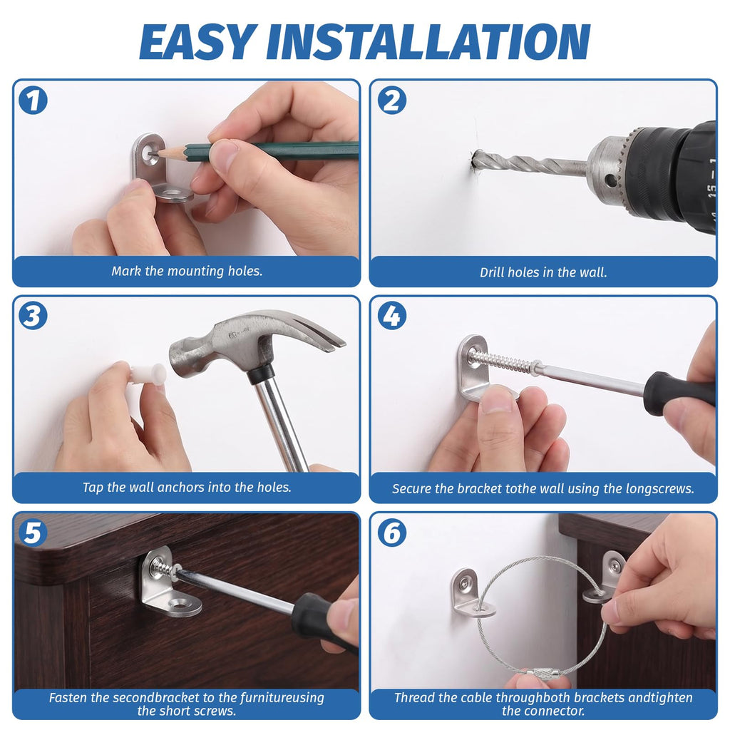 Furniture Anchors, 14 Pack Anti-Tip Straps Kit for Baby Proofing,Silver