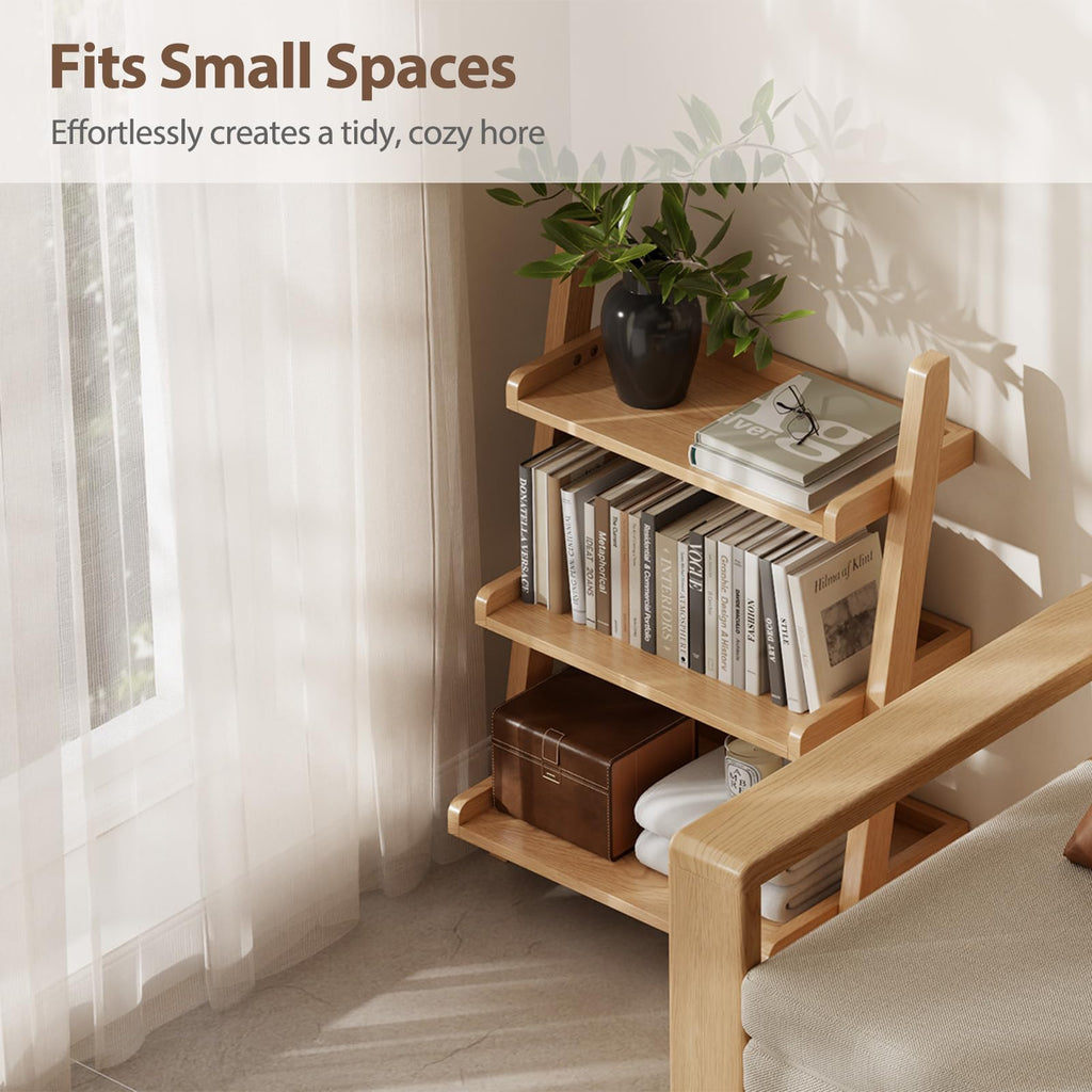 Solid Wood Ladder Shelf, Leaning Bookshelf, Natural, 3-Tier