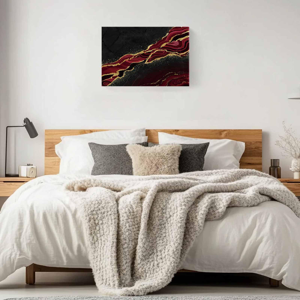 Red Black Marble Canvas Print Wall Art - Abstract Gold Texture Vintage - Wall Decor Modern Artwork Paintings Pictures