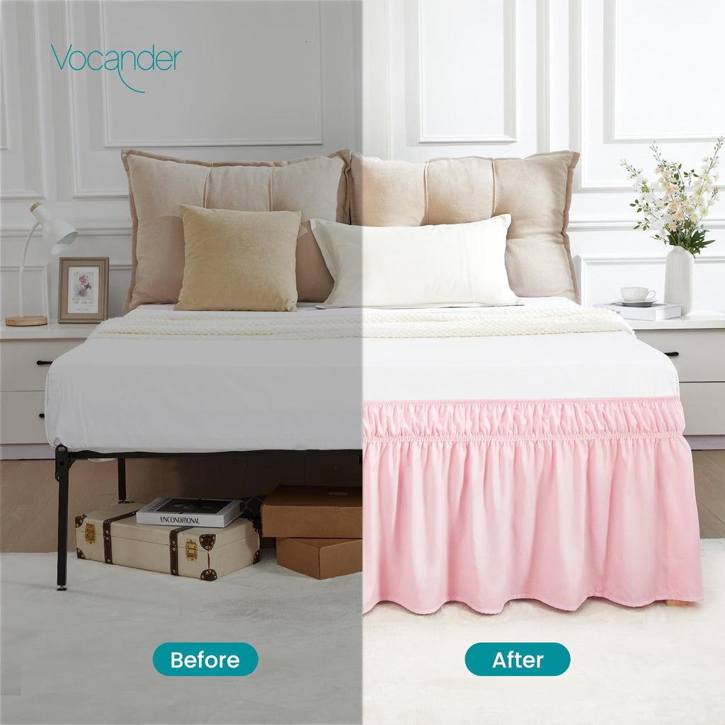 Pink Queen Bed Skirt 14 Inch Drop, Elastic Wrap Dust Ruffle