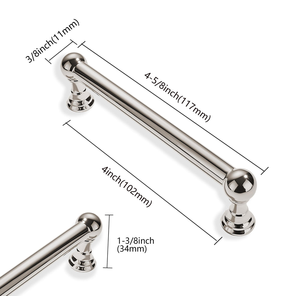 10 Pack 4 Inch Hole Center Polished Nickel Cabinet pulls 100% Solid Heavy Duty Dresser Pulls Cabinet Drawer Pulls