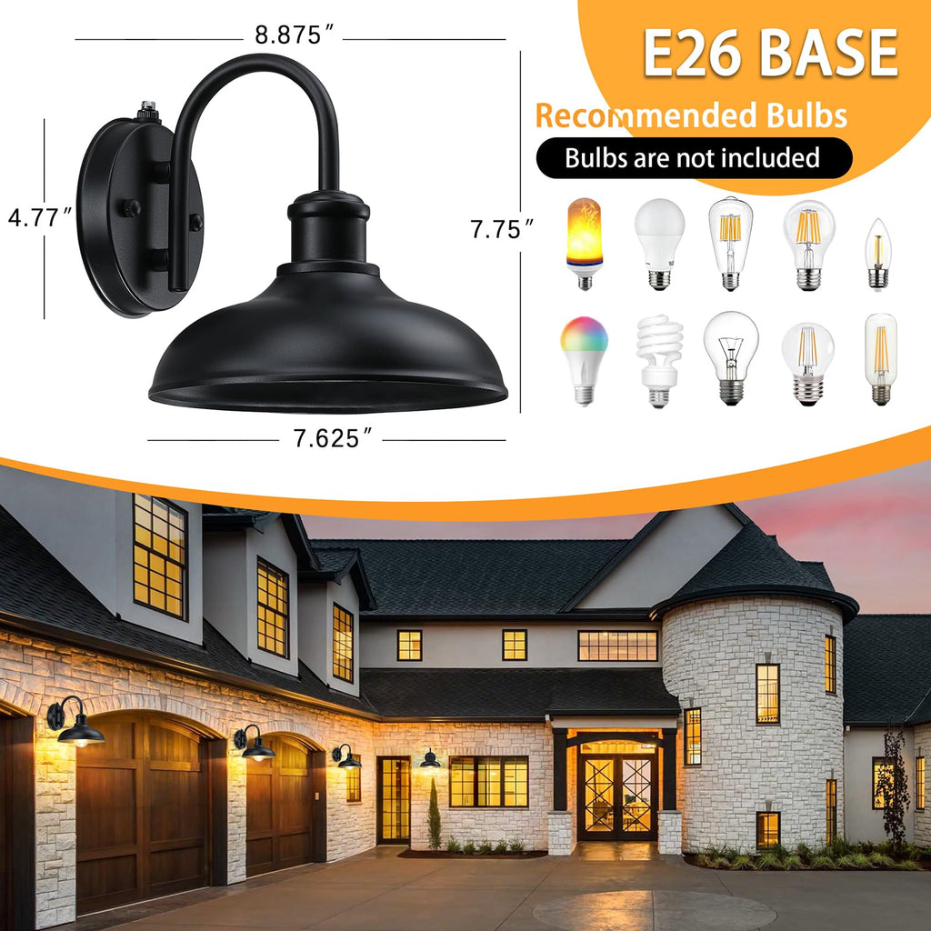 Dusk to Dawn Gooseneck Outdoor Light Fixtures, Farmhouse Barn Lights