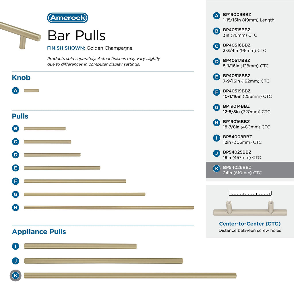 24" Bar Pulls Golden Champagne Appliance Pull
