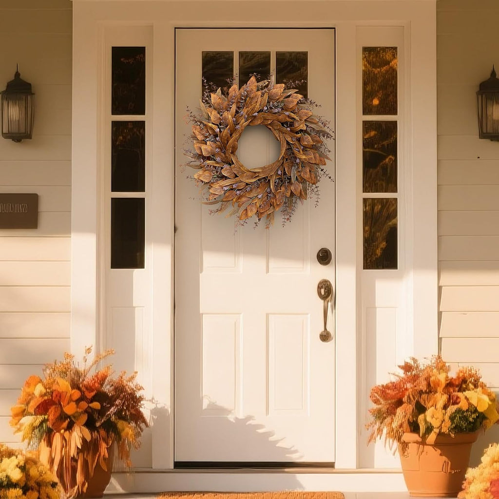 26" Artificial Fall Eucalyptus Wreath with Seeds for Front Door(Orange)