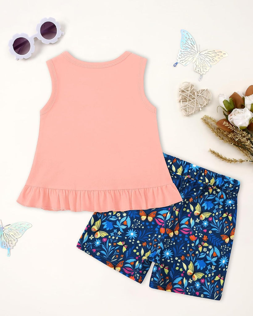 Toddler Girl Clothes, 2Pcs Baby Girl Summer Spring Outfits Sleeveless Tank Shirt Ruffle Top +Shorts Clothing Set