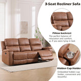 Faux Leather Manual Reclining Sofa,3 Seat Recliner Couch Sofa with Overstuffed Arms and Back,Manual Recliner