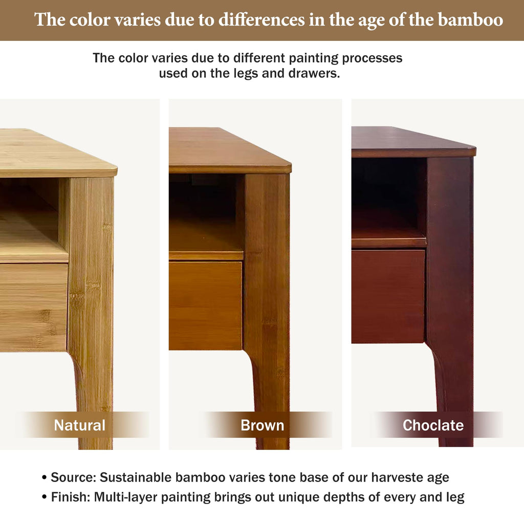 Mid-Century Modern Nightstand with Drawer and Open Shelf, Bamboo Wood Bedside Table, Brown