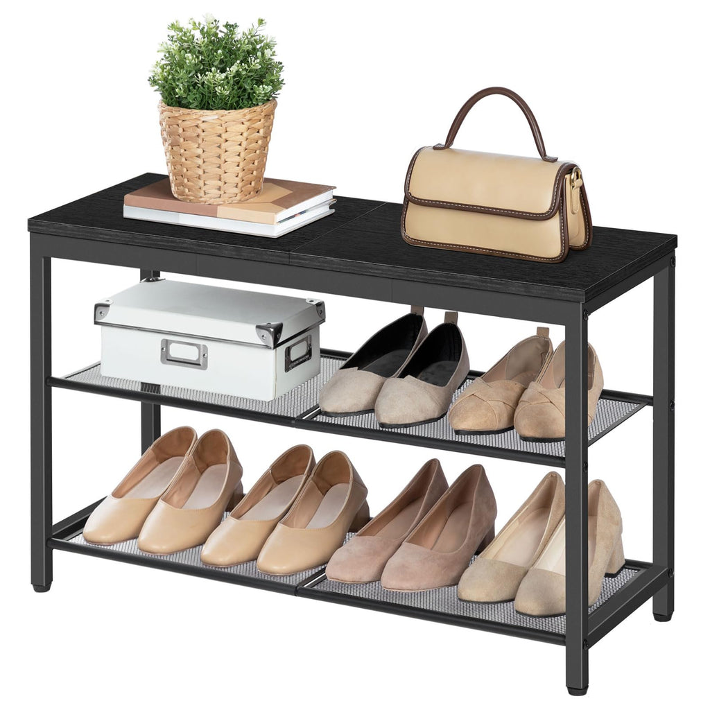 Shoe Bench, 3-Tier Shoe Rack, Industrial Shoe Organizer Storage Bench