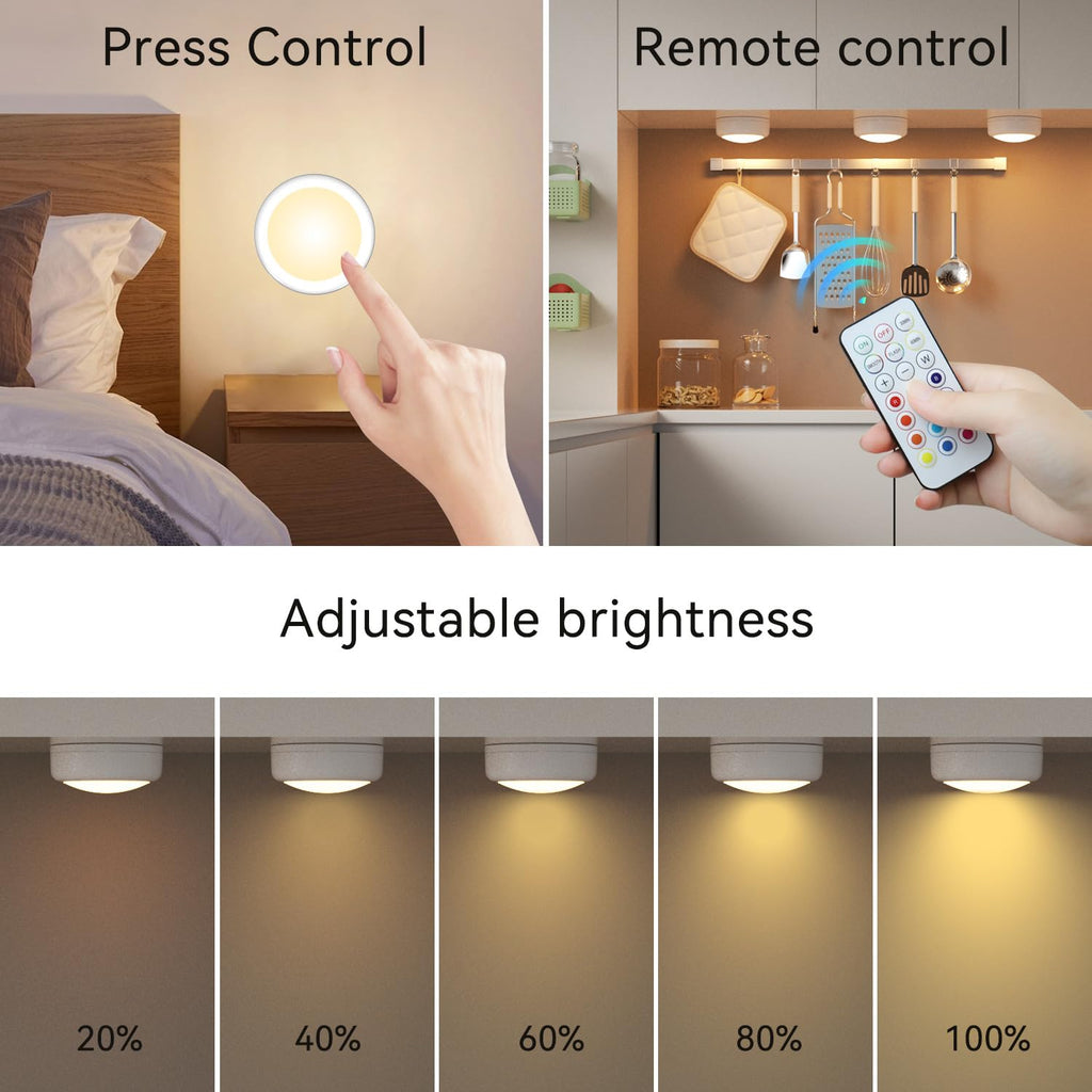 LED Puck Lights with Remote, AA Battery Powered Operated, 6 Pack