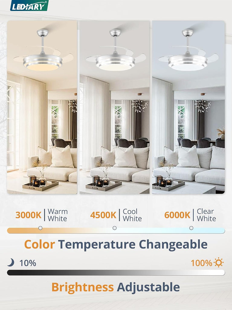 48" Retractable Ceiling Fan with Light, Bladeless Fan, Nickel