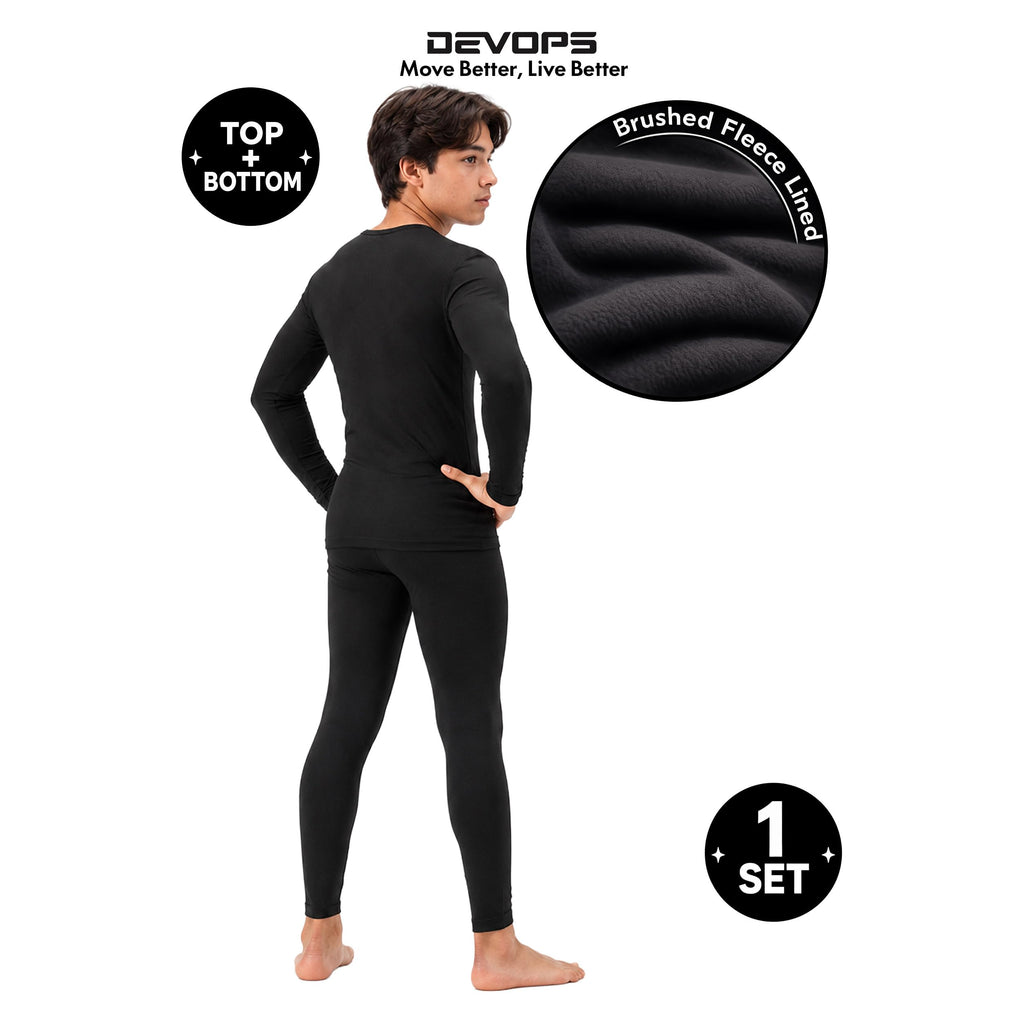 Kids Thermal Underwear Set Long Johns for Boys and Girls Black