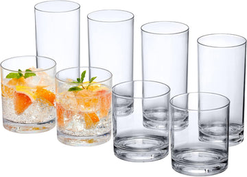 Probity - 12-Ounce and 16-Ounce Plastic Tumblers (Set of 8), Drinking Glasses, Reusable Cups, BPA-Free