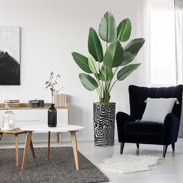 Artificial Tree in Modern Geometric Pattern Planter, Fake Bird of Paradise Silk Tree for Indoor and Outdoor Home