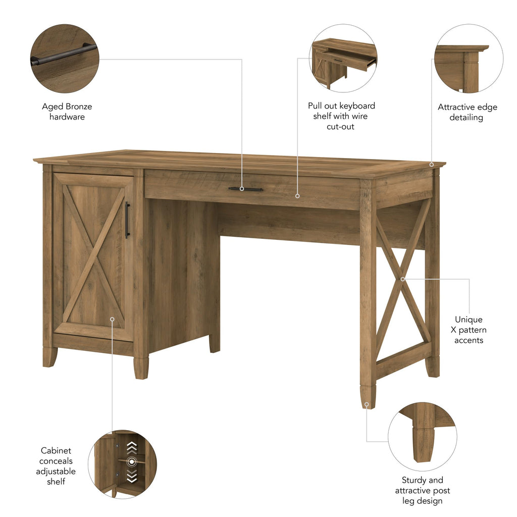 Key West Computer Desk with Storage | Farmhouse PC Table in Reclaimed Pine | 54W x 24D
